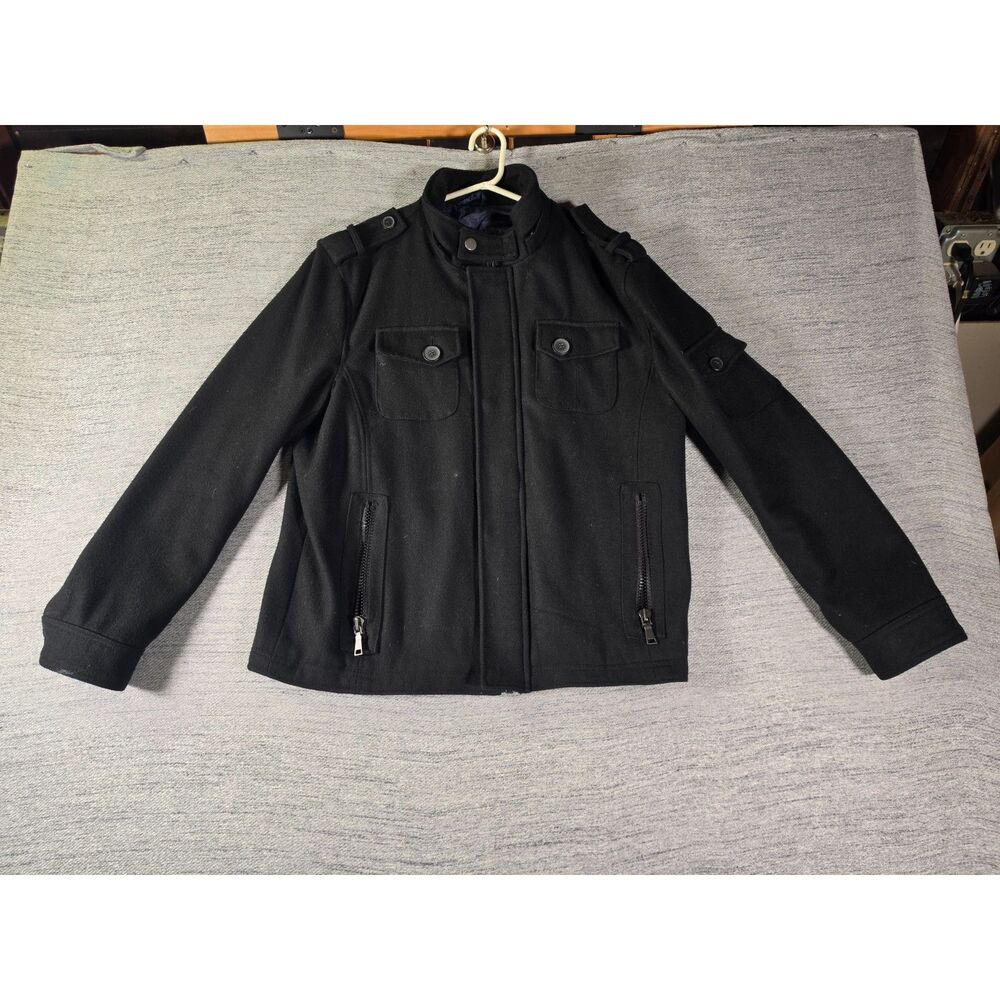 INC Concepts Mens Large Black Wool Blend Military Field Jacket Coat